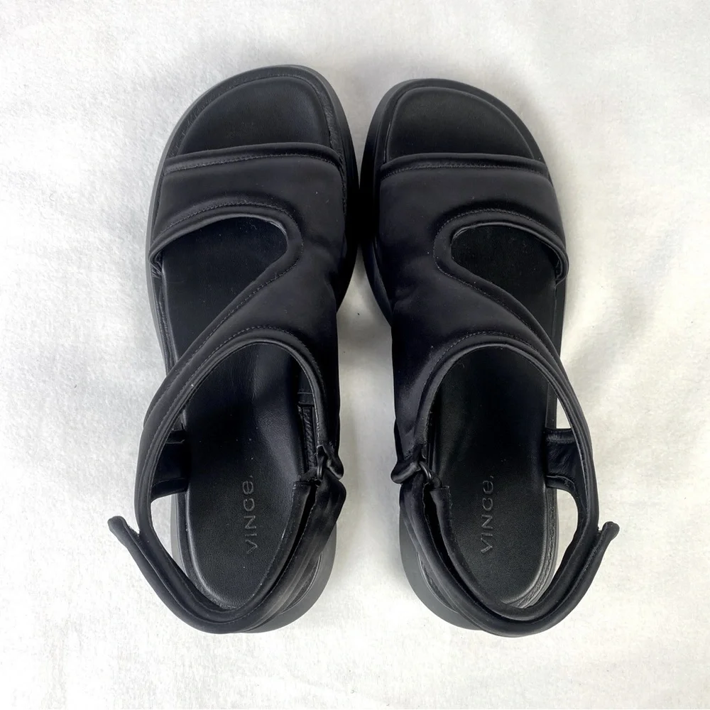 Vince Fresca Satin Strappy‎ Sandals 8.5 Black Sporty Chunky